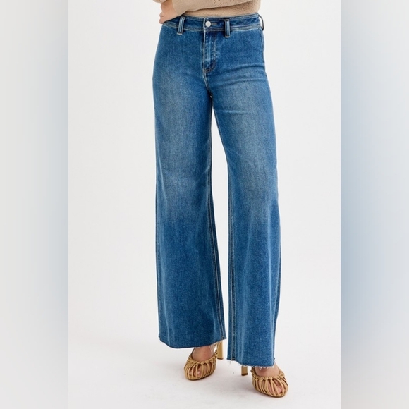 RISEN HR Dark Wash Classic Wide Leg Denim Jeans Stretch Palazzo Various NEW - Picture 4 of 11